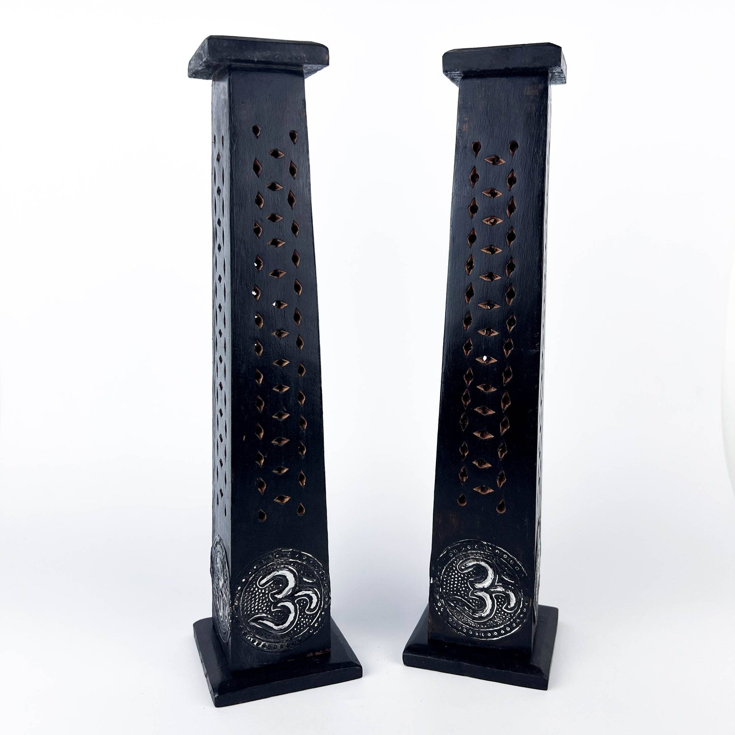 2 Pieces Om Symbol Tower Burner for Sticks & Cone in Black