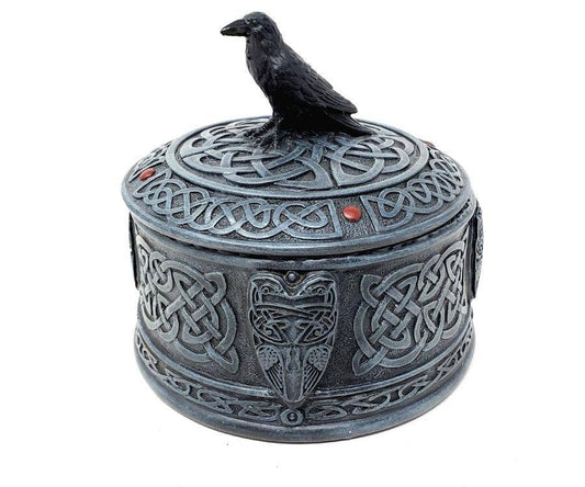 Celtic Raven Round Lid Box 4x4x 3 5/8"