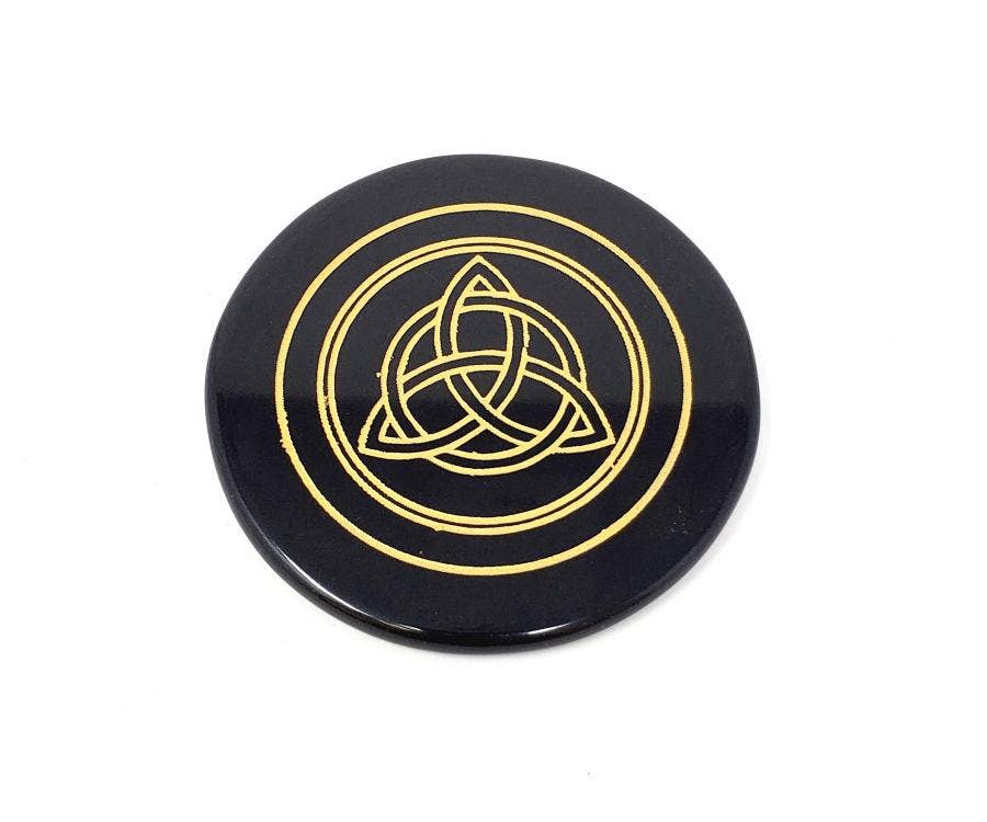 Black Agate Coaster/Altar Tile - Triquetra 3"