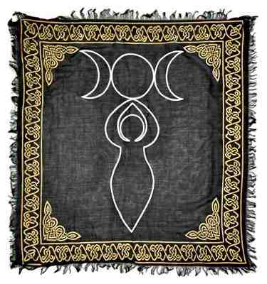 Triple Moon Goddess in Gold & Silver Altar Cloth - 36" x 36"