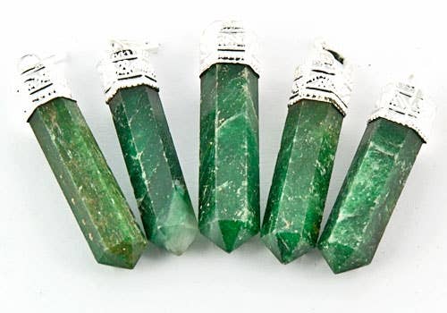 5 Pieces Green Jade Pencil Point Pendant Set - 1.5"L