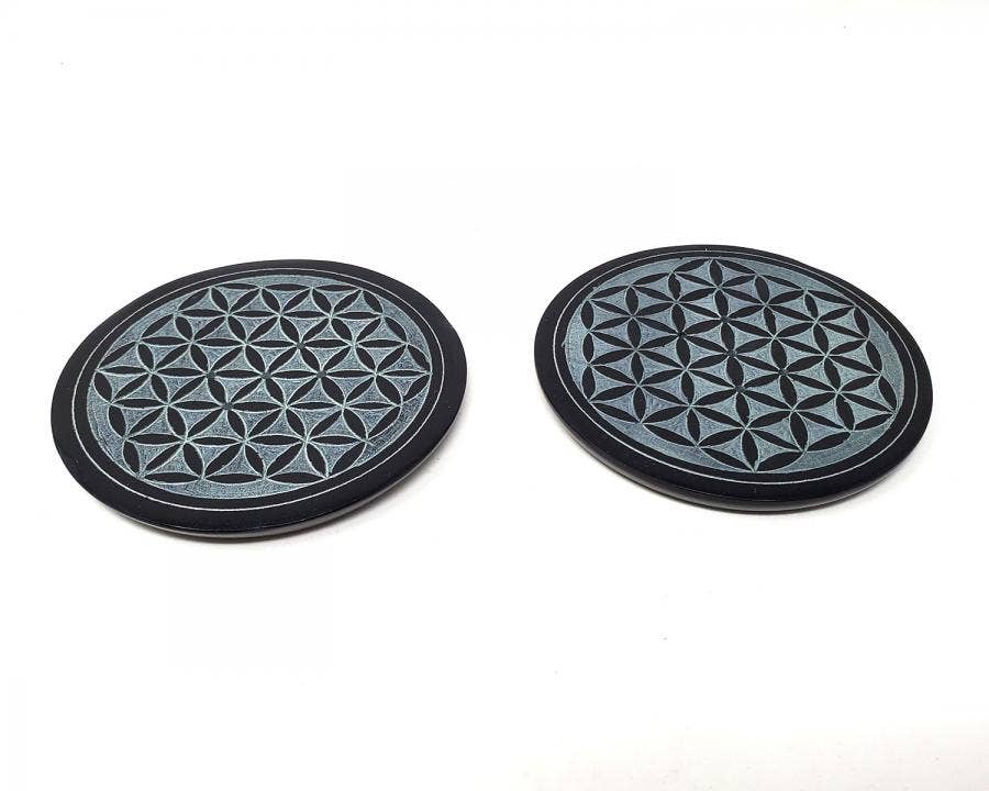 4" Flower of Life Caved Soapstone Stick Burner/Altar Tile 2P