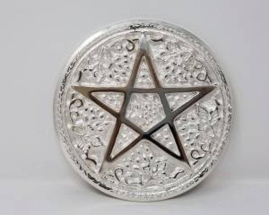 Pentagram Altar Tile Silver Plated 6" Round