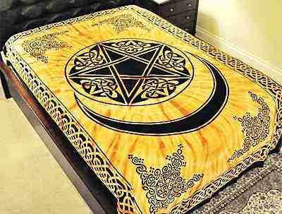 Pentacle with Moon Tapestry (Orange) - 72" x 108"