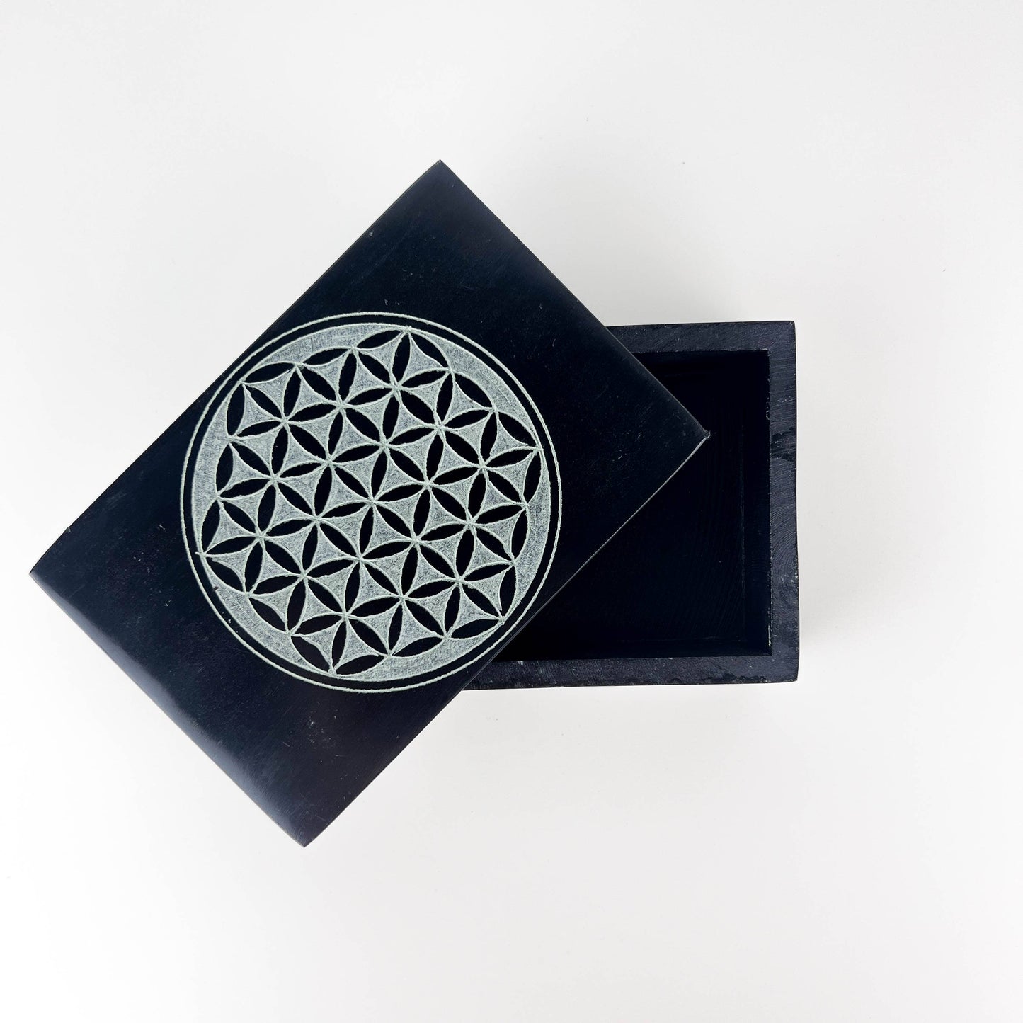 Flower of Life Carved Soapstone Box 4" x 6"