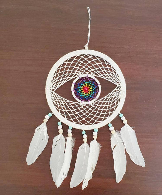 6" Diameter - Evil Eye Cotton Web Dream Catcher (DC95) 16"L