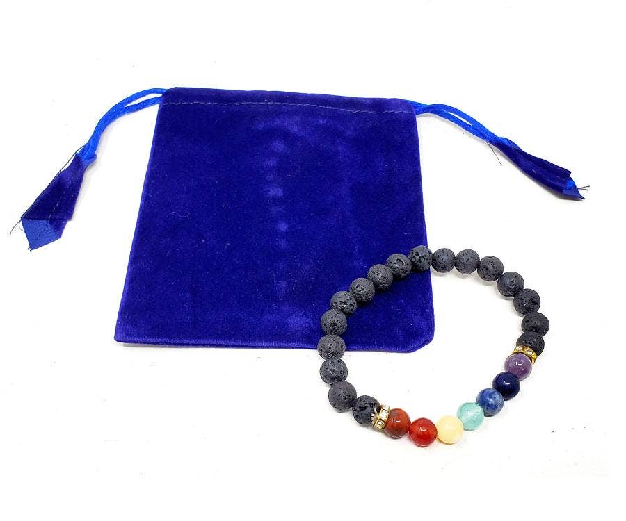 Lava Bead Chakra Bracelet w/ Velvet Bag