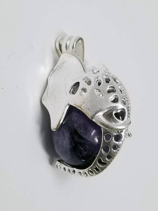 Elephant Head Amethyst Gemstone Pendant 1"