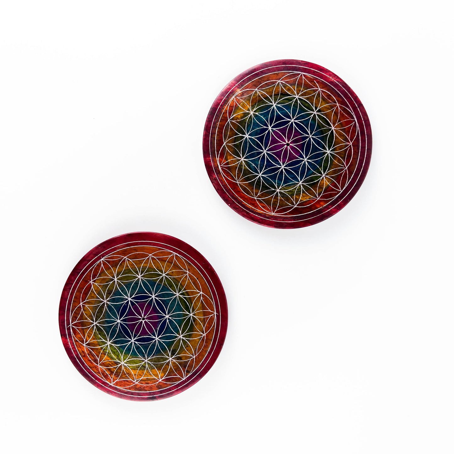 2 Pieces Flower of Life in Multicolor Incense Plate Burner 4