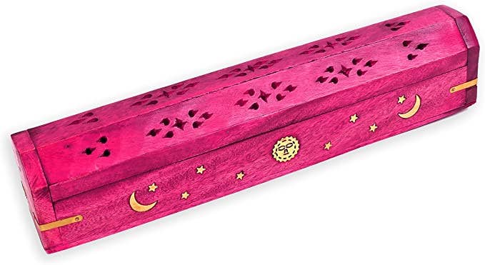 Celestial Wood Incense Box Burner Pink 12"L (2 pieces)