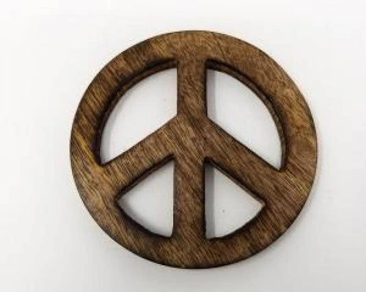 Peace Carved Wooden Altar Tile 4" Round