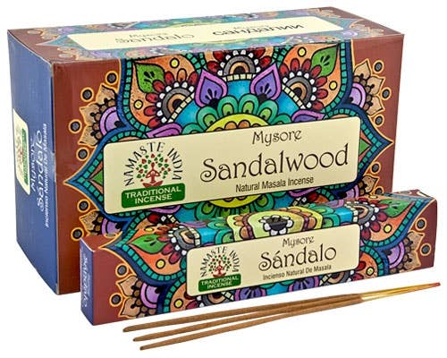 Namaste India - Mysore Sandalwood Incense - 12 Sticks Pack