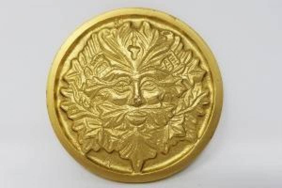 Solid Brass GREEN MAN Altar Tile Gold Finish 3.5" Round