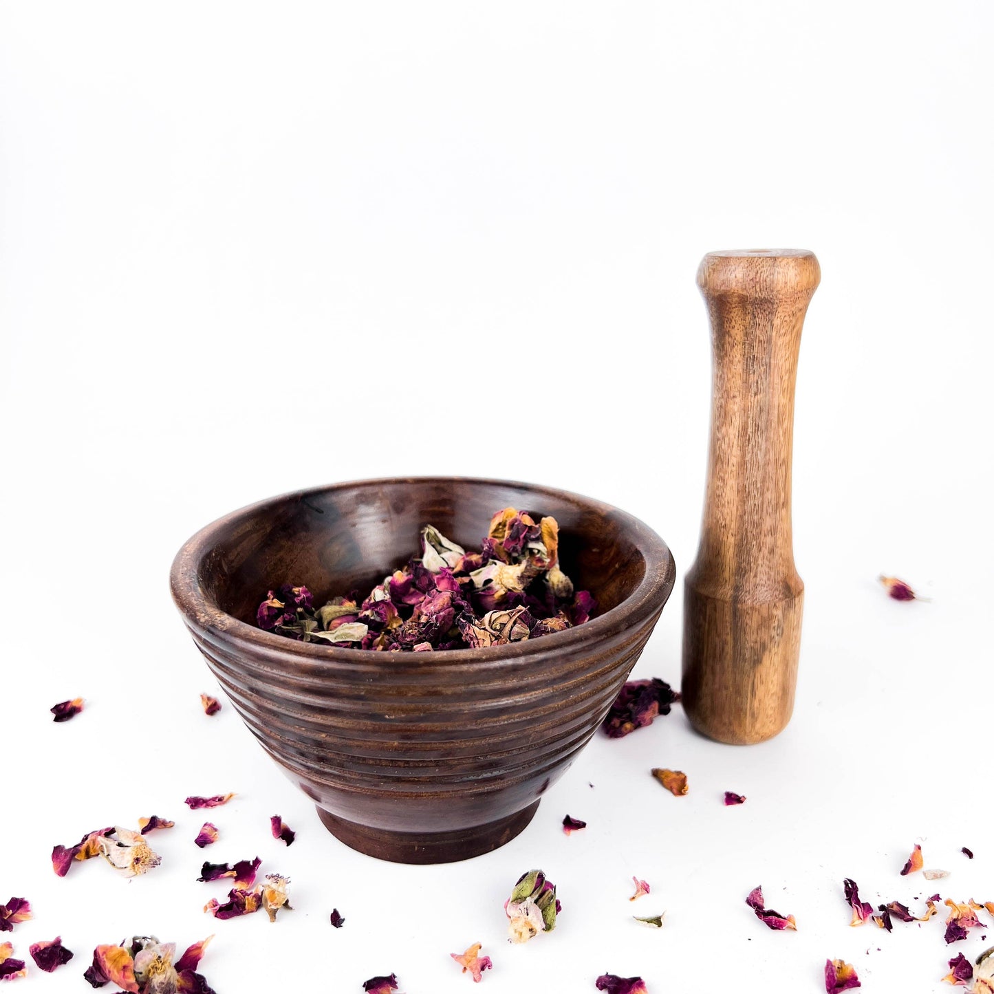 Carved Wooden Mortar & Pestle - 3"H, 4.5"D