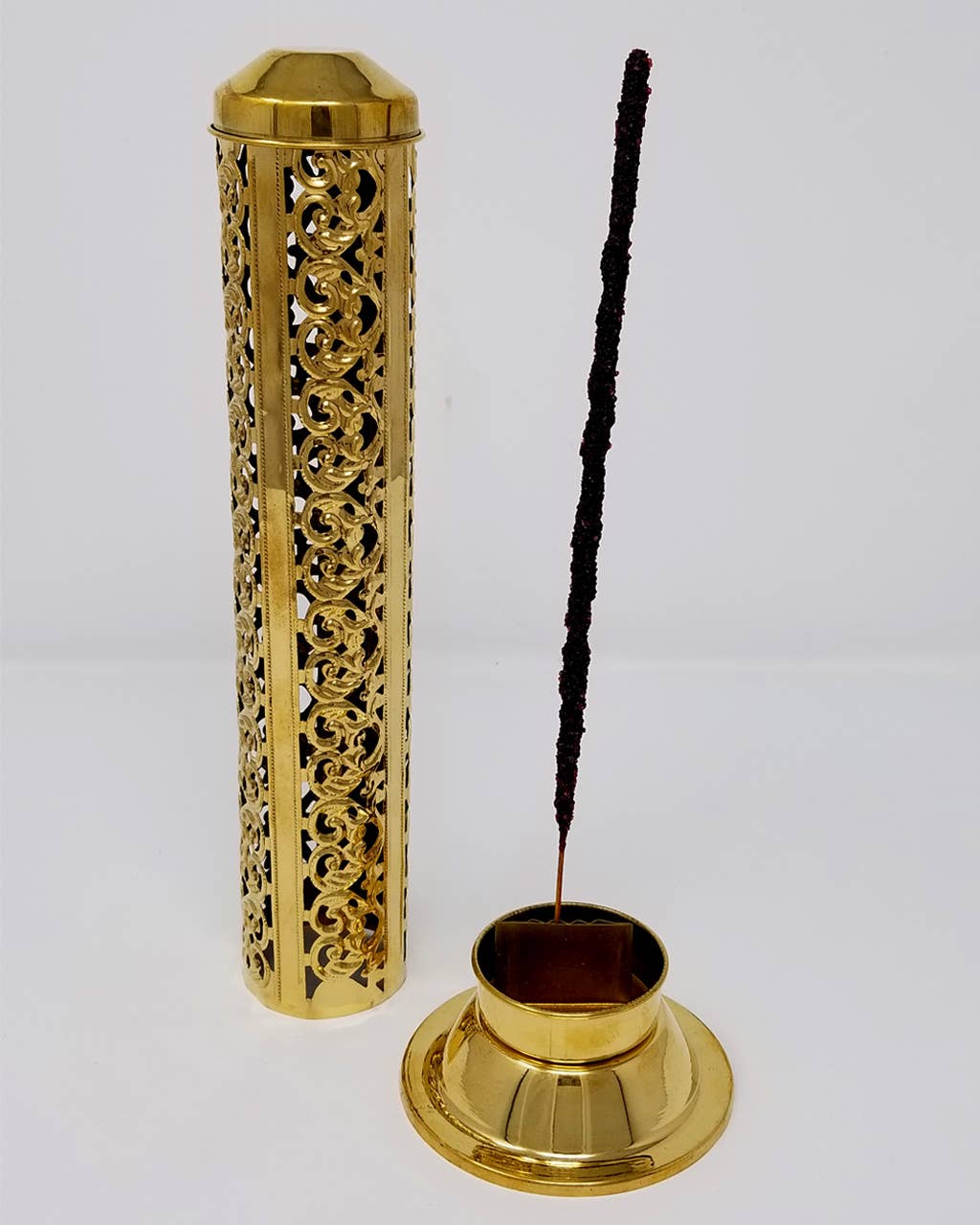 Carved Design Brass Incense Tower Burner 12" for Sticks and