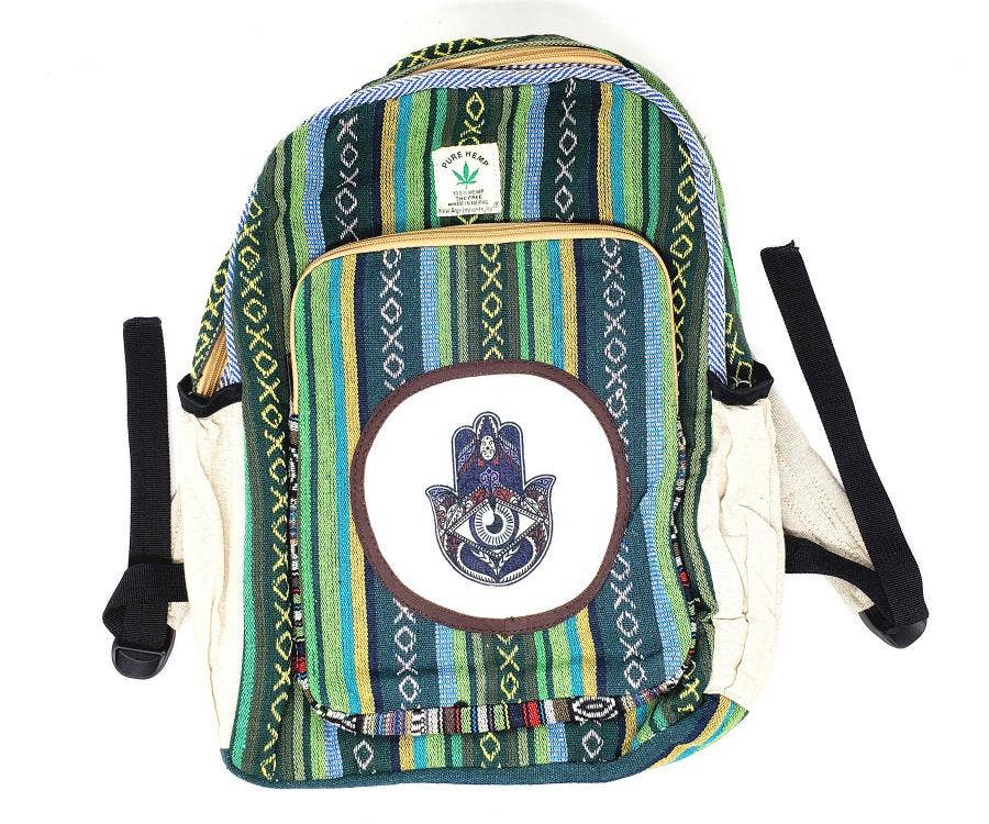 HEMP Hamsa Hand Backpack 18"H 12"W, THC FREE Quality Backpac