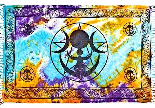 Triple Moon Goddess in Tie Dye Scarves / Altar Cloth Set