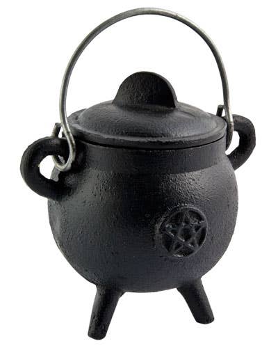 Pentacle Cast Iron Cauldron with Lid - 4.5"H, 2.75"D