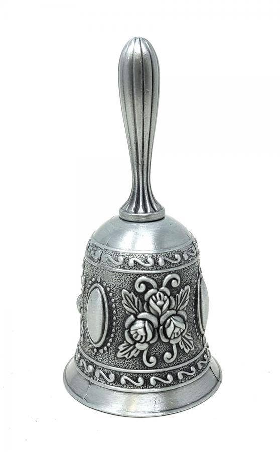 Charcoal Grey- Floral Design Altar Bell Alloy 4.5"H x 2"W