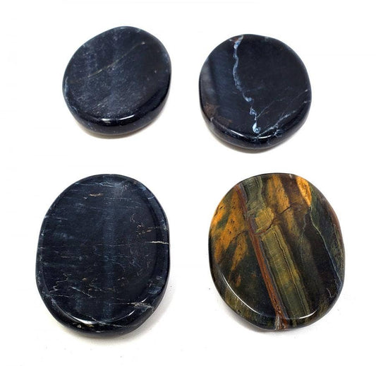 Worry Gemstone - Blue Tiger Eye Oval Stones (4 Pack) 1-1.5"L