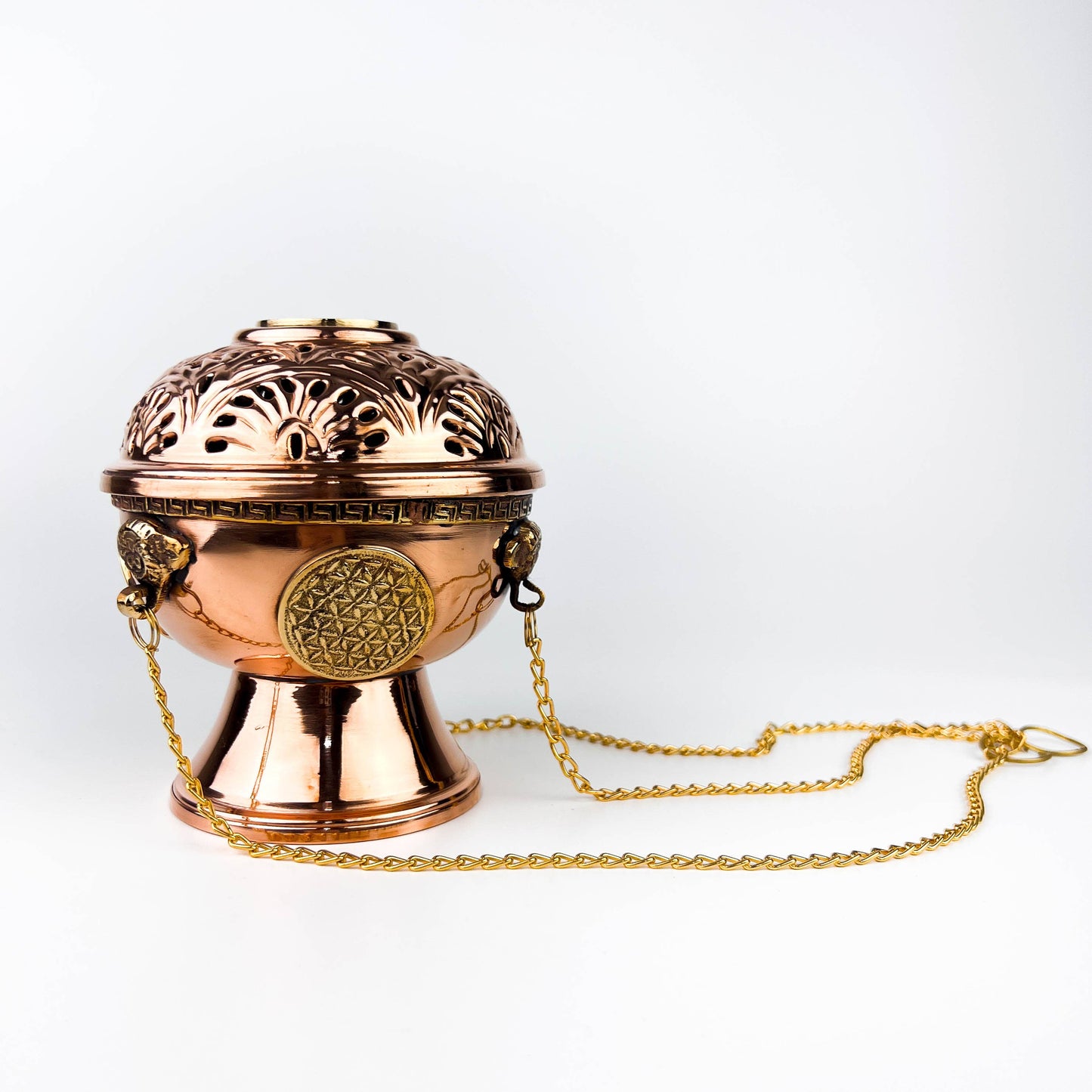 Flower of Life Tibetan Copper Hanging Censer Burner - 5.5'H