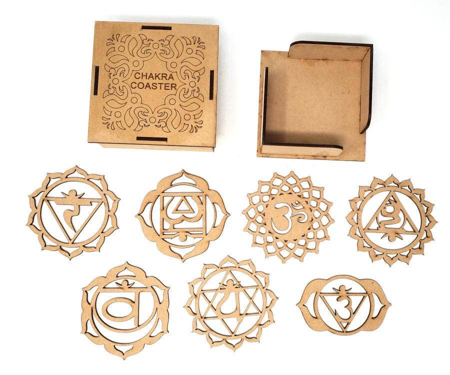 Wooden Seven Chakra Coaster/Altar Tile - 3" (Set of 7 Pc)