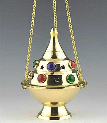 Brass Hanging Censer Burner with Beads - 5"H