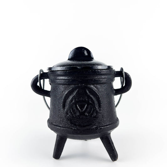 Triquetra Cast Iron Cauldron with Lid - 4.5"H, 3"D  CAL07