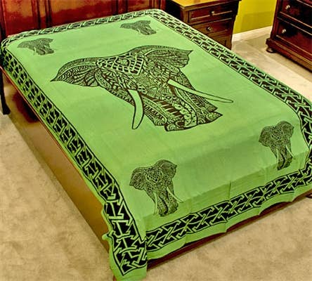 Celtic Elephant Tapestry (Green) - 72" x 108"