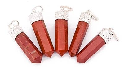 5 Pieces Red Jasper Pencil Point Pendant Set - 1.5"L