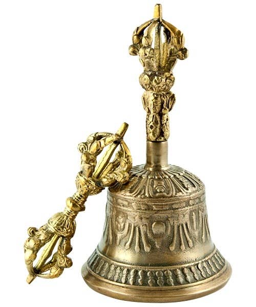 Bronze Tibetan Altar Bell with Dorjee - 6"H