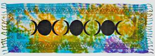 3 Triple Moon in Tie Dye Scarve / Altar Cloth - 22" x 68"