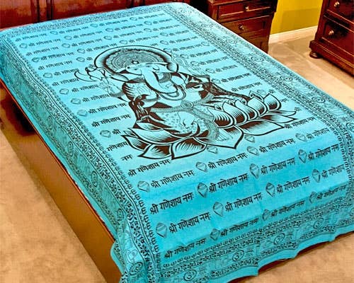 Ganesh Tapestry (Turquoise) - 72" X 108"