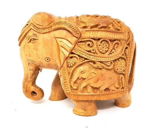 Elephant Hand Carved Wood Statue 6.5"L x 3"W x 5"H