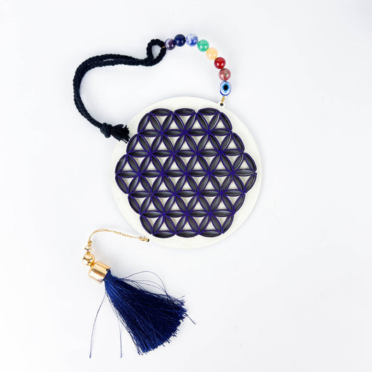 Purple Wooden Flower of Life w/Color & Evil Eye Bead Wall/Ca