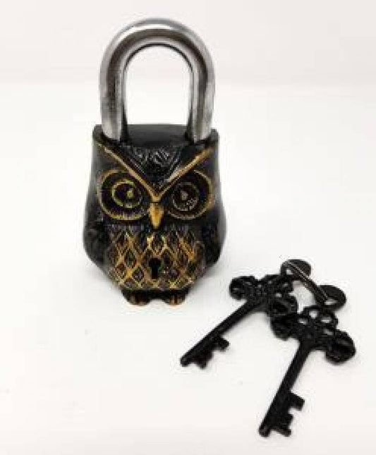 OWL Antique Brass Antique Lock 5"H 2.75"W