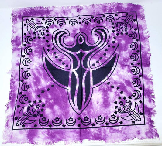 Goddess Altar Cloth with fringe 18 x18" Purple Tie Dye color