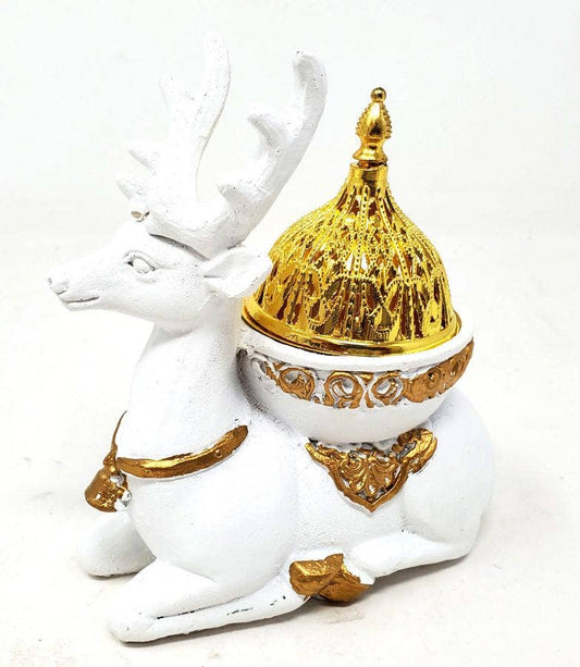 White Deer Incense Burner/Candle Holder 5"H 4.5"W