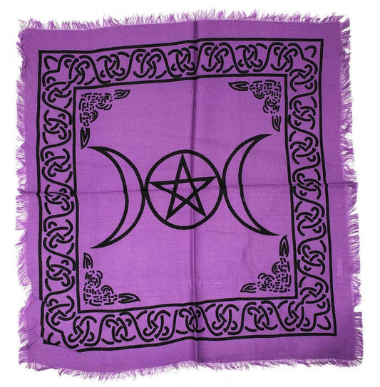 Triple Moon Pentagram Altar Cloth 18x18" Purple/black