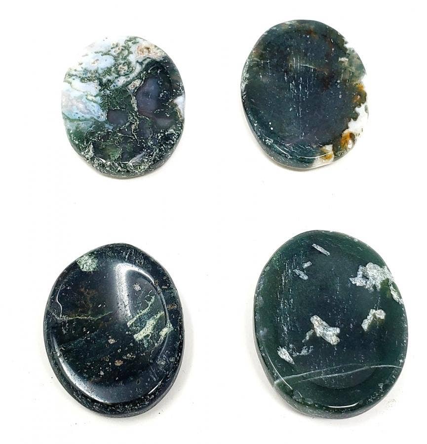 Worry Gemstone - Moss Agate Oval Stones (4 Pack) 1-1.5"L