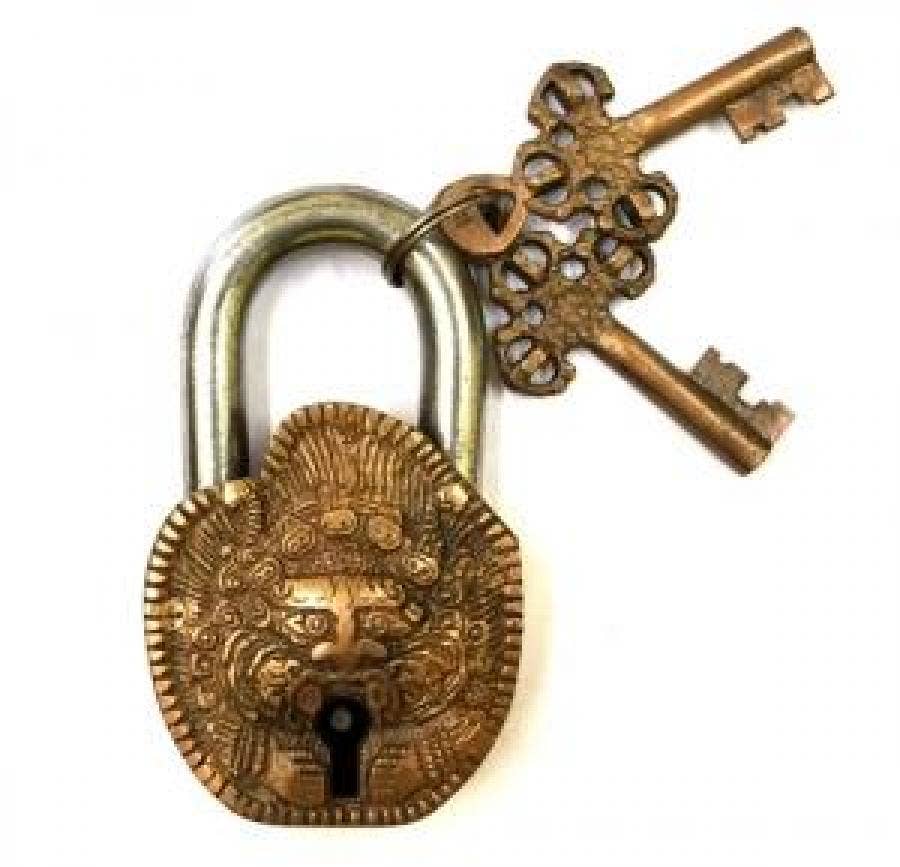 Buddha Brass Tibetan Antique Lock 4"H 2.5"W