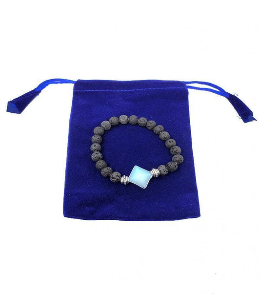 Lava Beads & Opalite Pyramid Bracelet w/ Velvet Bag