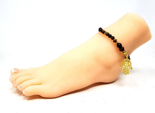 Tiger Eye - Hamsa Hand Anklet