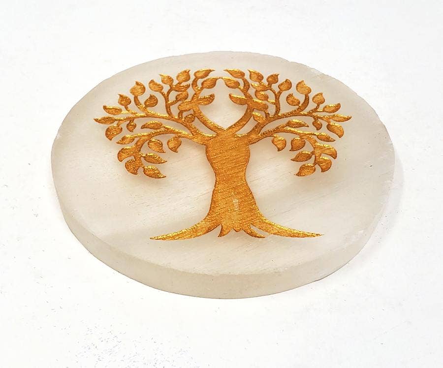 Selenite Coaster/Altar Tile - Tree of Life 3"