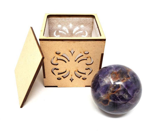 40-55mm AMETHYST Gemstone Sphere with wooden Box