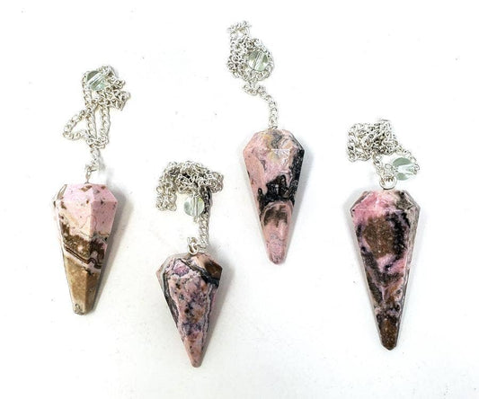 Rhodochrosite Gemstone Pendulum with Chain (4 PACK)