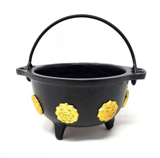 Seven Chakra Cast Iron Cauldron 5.5"D w/handle