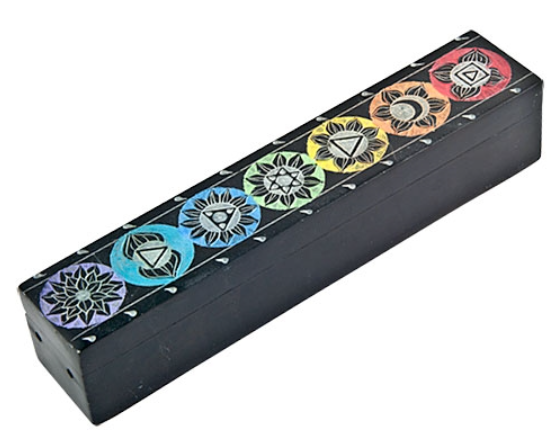 Fine Carved 7 Chakra Incense Box Burner - 10"x2"x2"