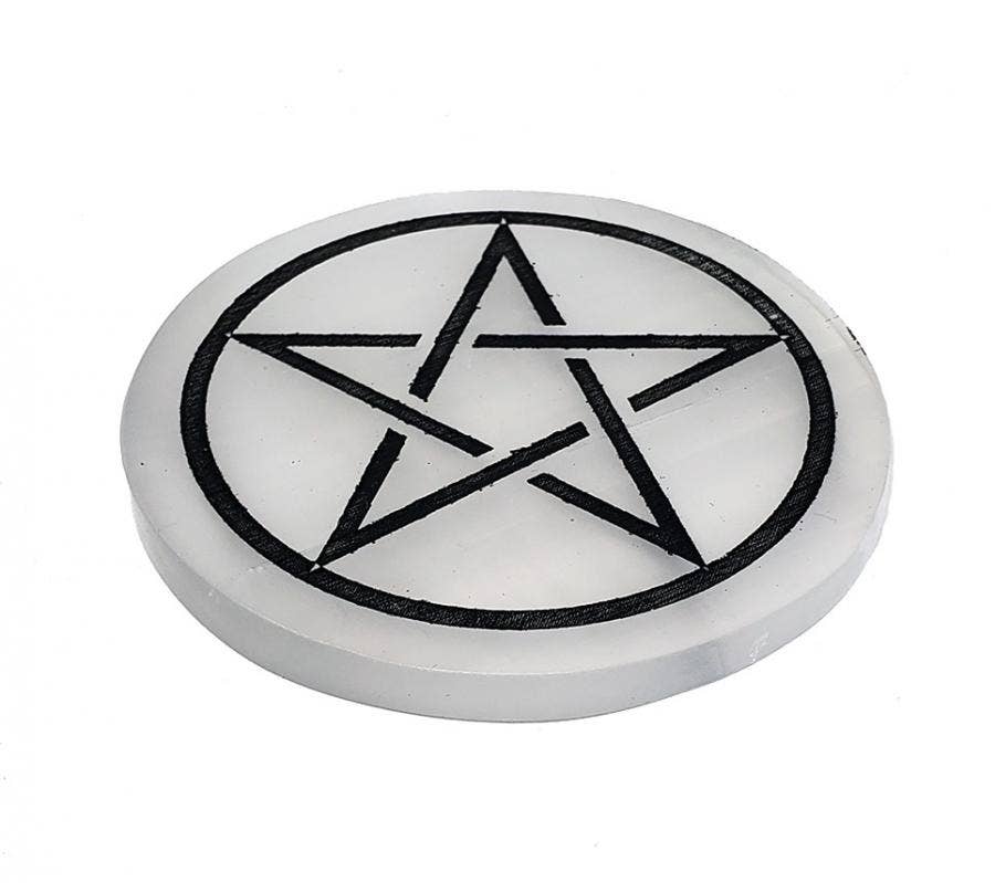 Selenite Coaster/Altar Tile - Pentagram 3"