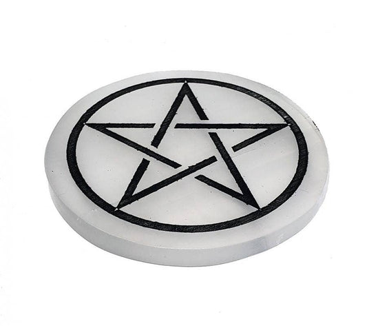 Selenite Coaster/Altar Tile - Pentagram 3"